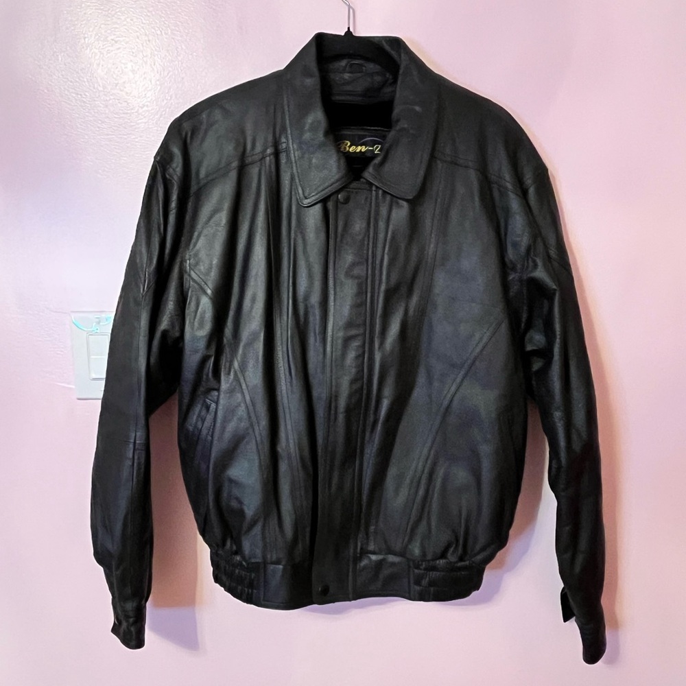 Men's Black Leather Bomber Jacket